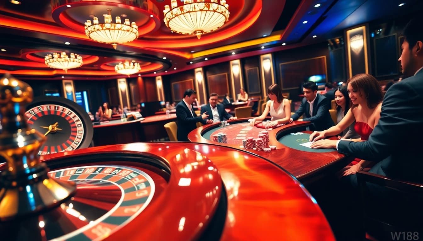 Experience the thrill of đăng ký W188 in a vibrant casino setting with engaging games and players.