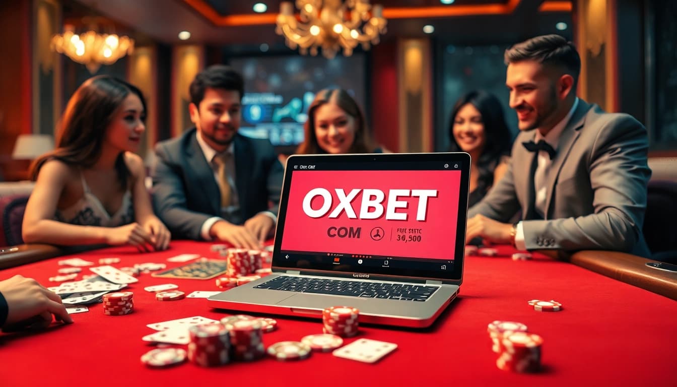 Players enjoying a thrilling gambling experience on OXBET COM in a luxurious casino setting.
