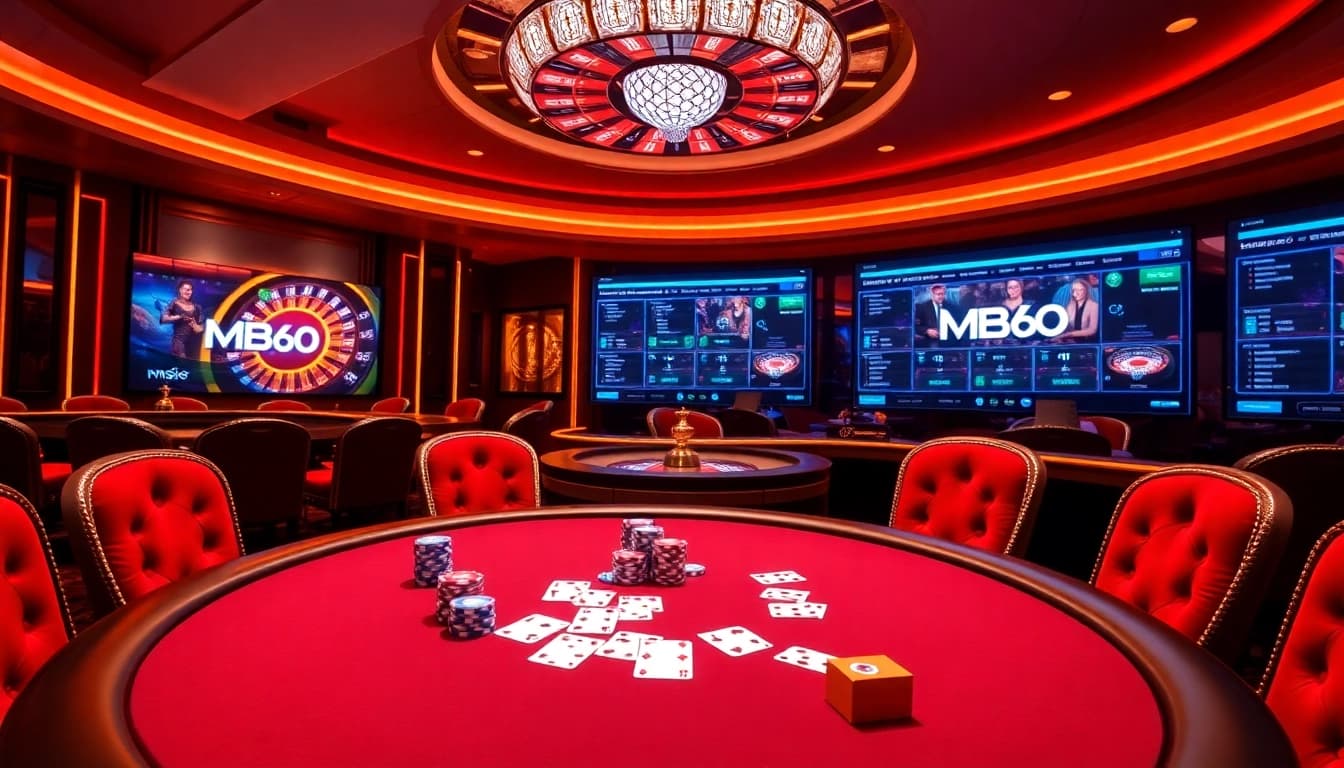 Experience thrilling gaming at MB66 with poker chips and cards on an elegant casino table.