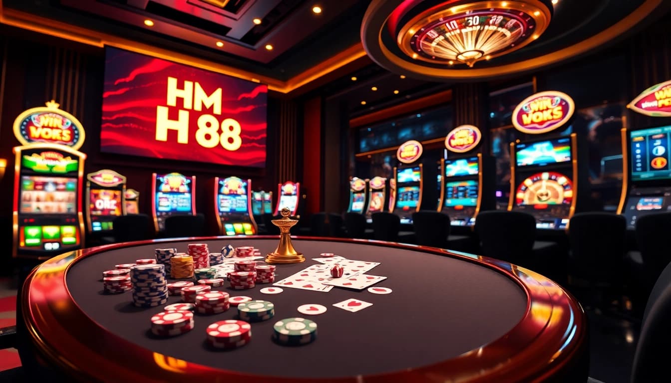 HM 88 online casino table featuring poker chips and cards with dynamic betting interface