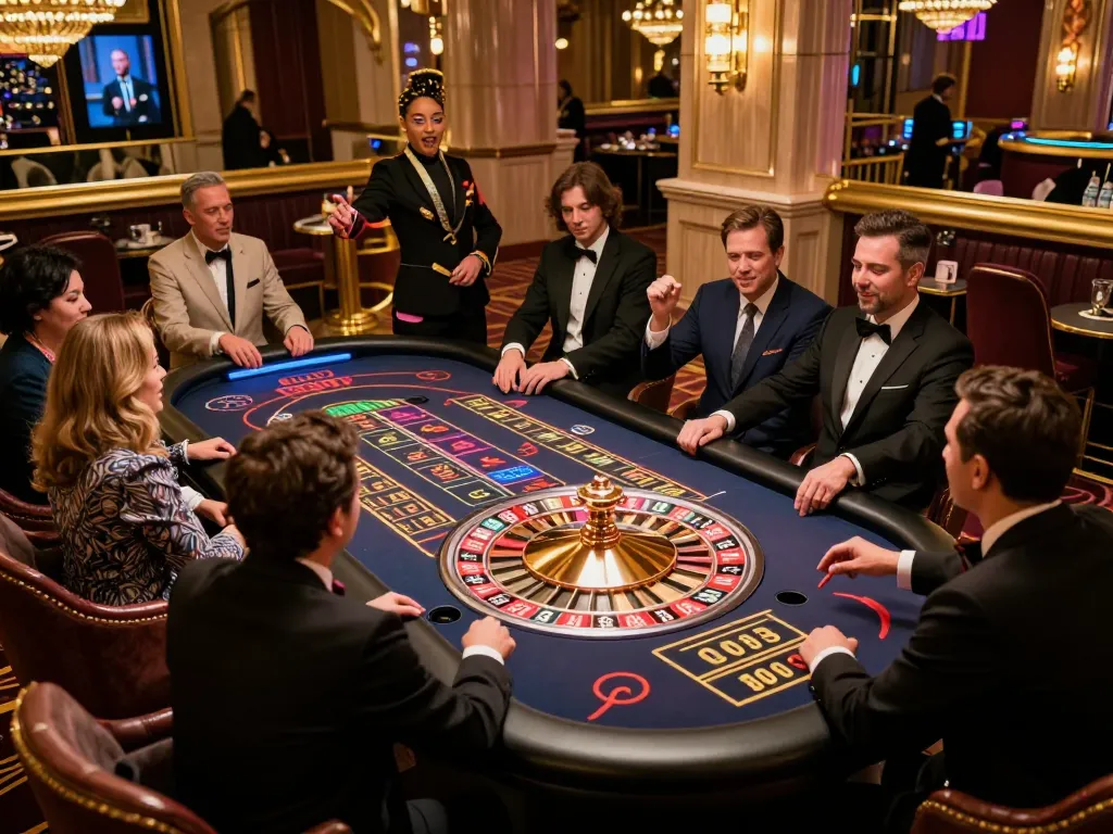 Engaged players at hitclub's roulette table enjoying thrilling game moments in upscale casino ambiance.