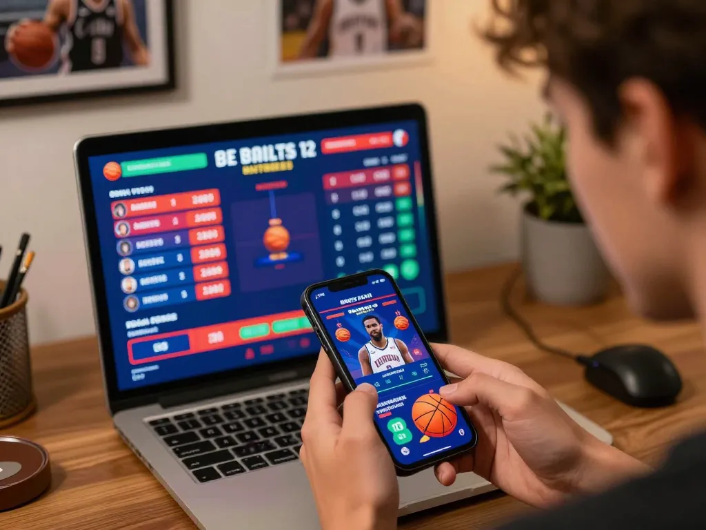 Betting on basketball at home with go8 app, showcasing detailed game statistics and exciting odds