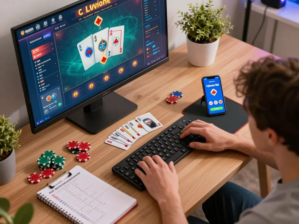 Engaged player using the 789win789 online casino app in a modern gaming setup.