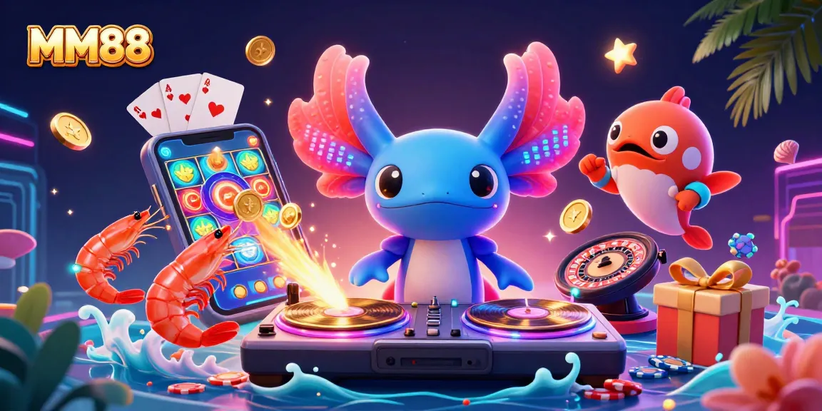 Experience the vibrant casino atmosphere at MM88 with an underwater DJ scene and dynamic gaming elements.
