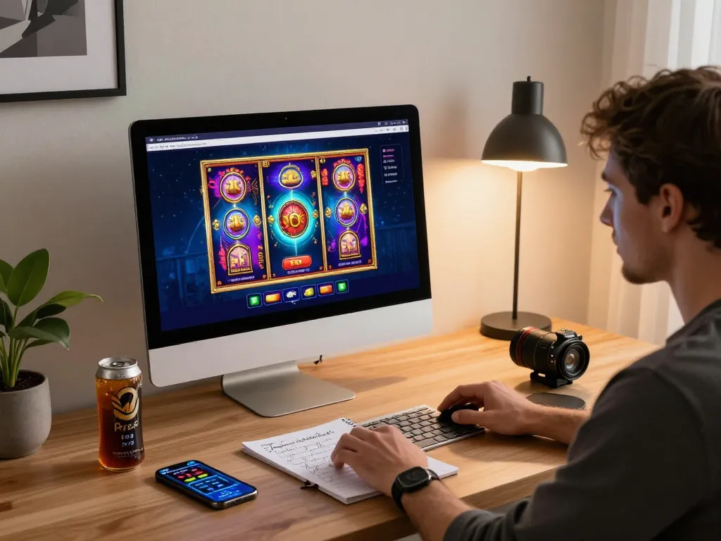 Engaging gameplay session on lucky88a with vibrant slot graphics on screen and strategies nearby.