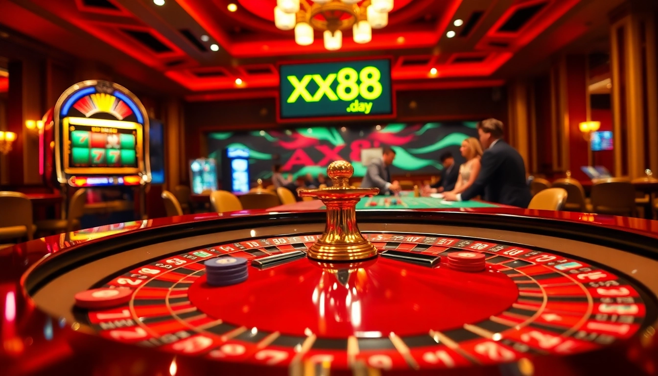 Experience thrilling gameplay at https://xx88.day/ with a vibrant casino atmosphere, featuring roulette and engaging players.