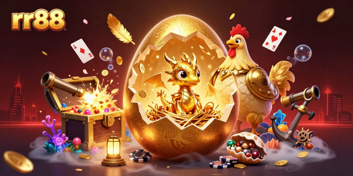 Experience thrilling casino excitement with rr88, highlighted by a golden dragon amidst poker chips.