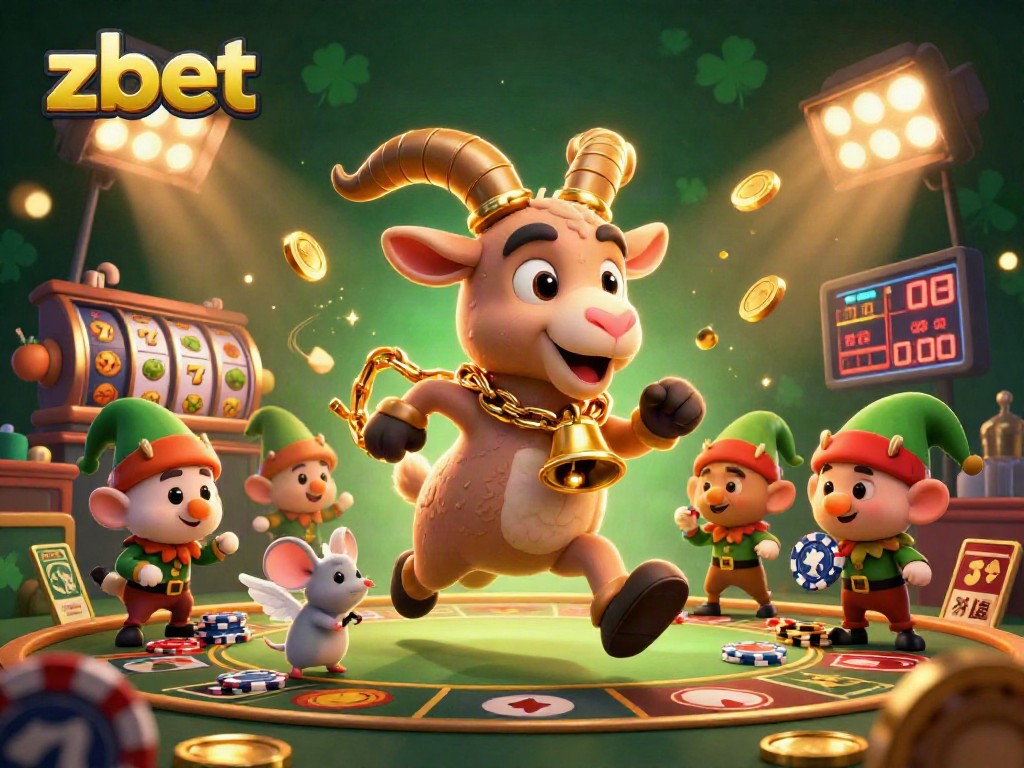 Engage in thrilling gameplay at zbet with a festive casino scene featuring 3D cartoon characters.