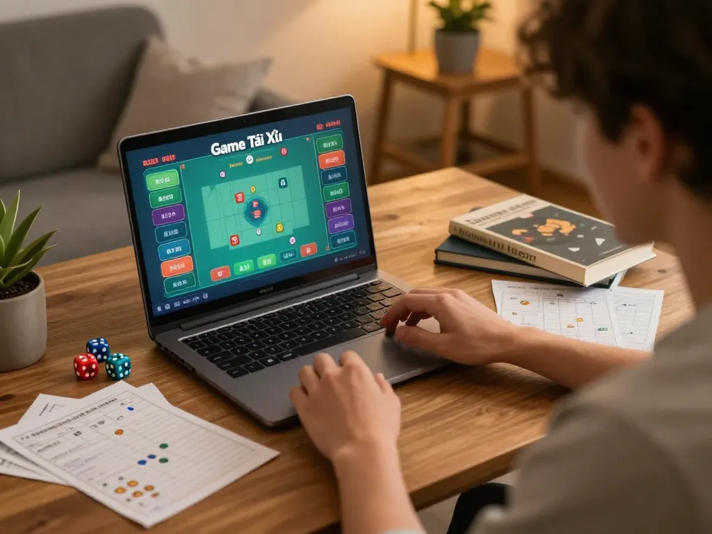 Engaging in Game Tài Xỉu online with strategic notes in a cozy home environment
