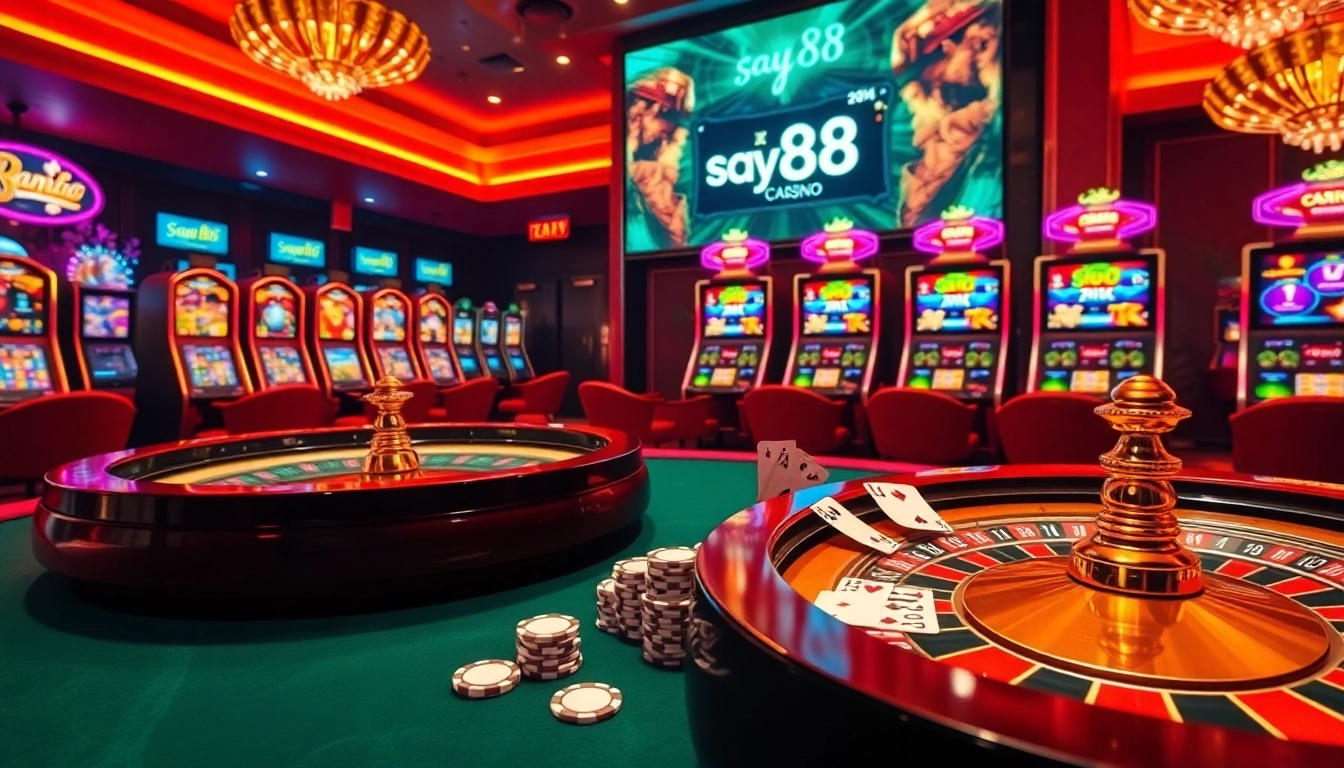 Experience the thrill of gaming at say88 with vibrant poker tables and luxurious casino ambiance.