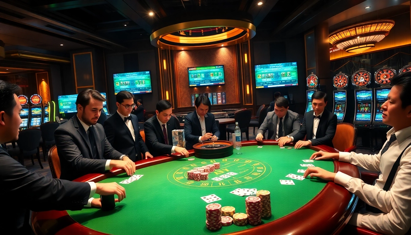 Casino poker game scene showcasing tylenhacai7.com with players, chips, and cards.