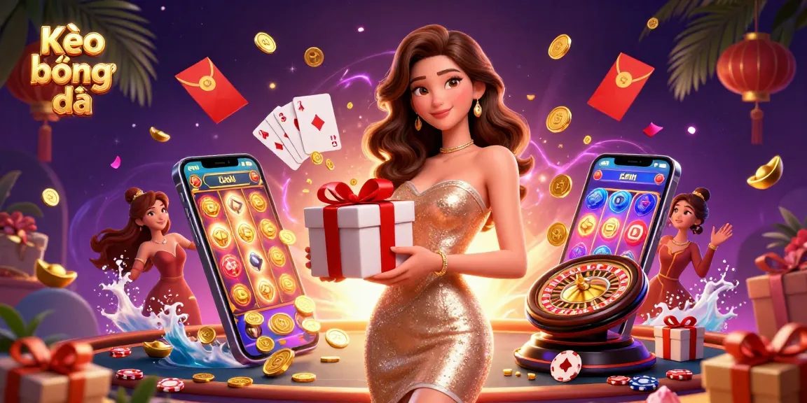Place bets on Kèo bóng đá with exciting visuals of festive elements and dynamic casino symbols.