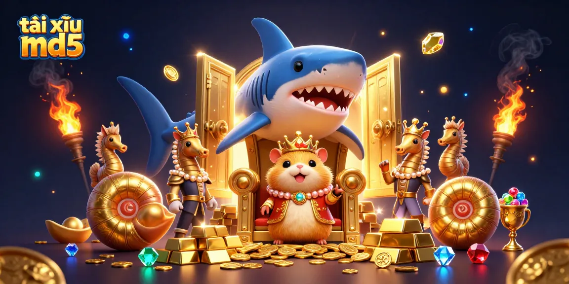 Bet on tài xỉu md5 with the golden hamster king and royal guards amidst treasures.