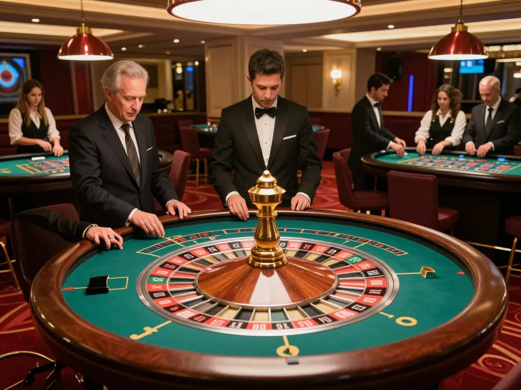 Players engaging at a roulette table in an upscale casino setting, highlighting 789win excitement.