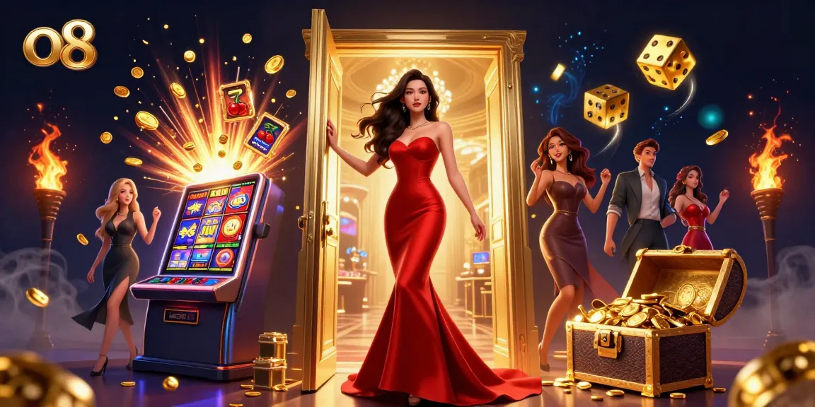 Engage with exciting jackpot wins at o8 as a stunning Asian woman celebrates in a luxurious casino.