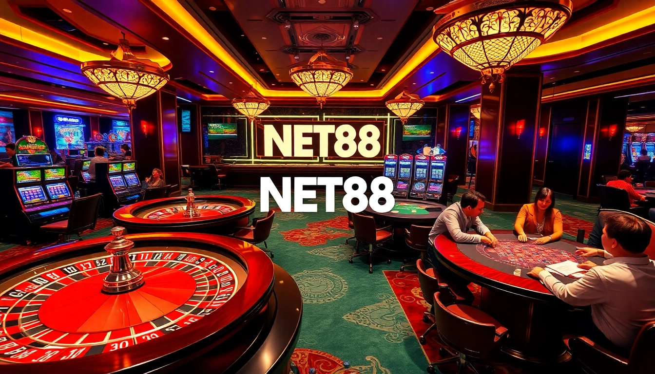 Experience the thrill of gambling at NET88 with vibrant casino visuals of exciting games.