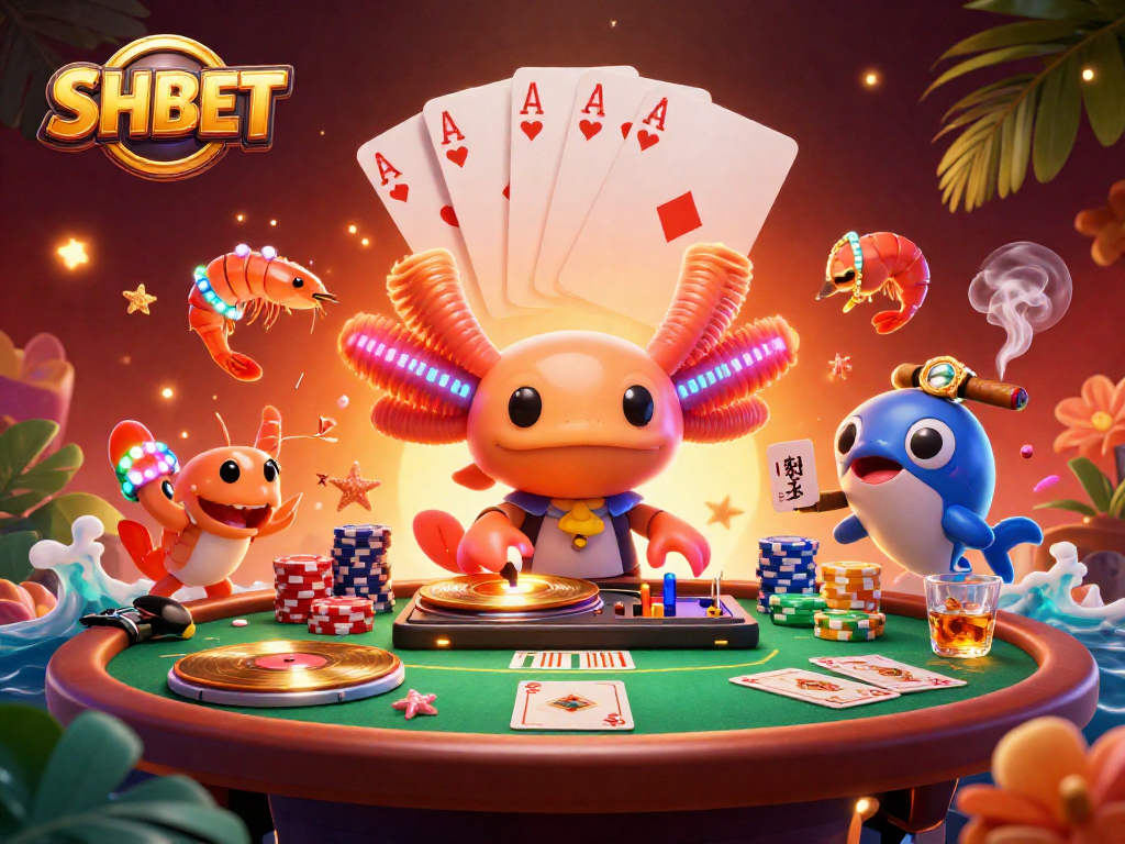 Experience thrilling gameplay at SHBET with vibrant casino-themed digital art featuring interactive characters.