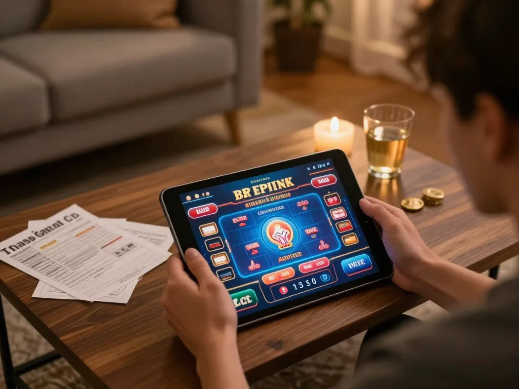 Engaging online gaming session on trang chủ nk88 featuring tablet screen with casino interface.