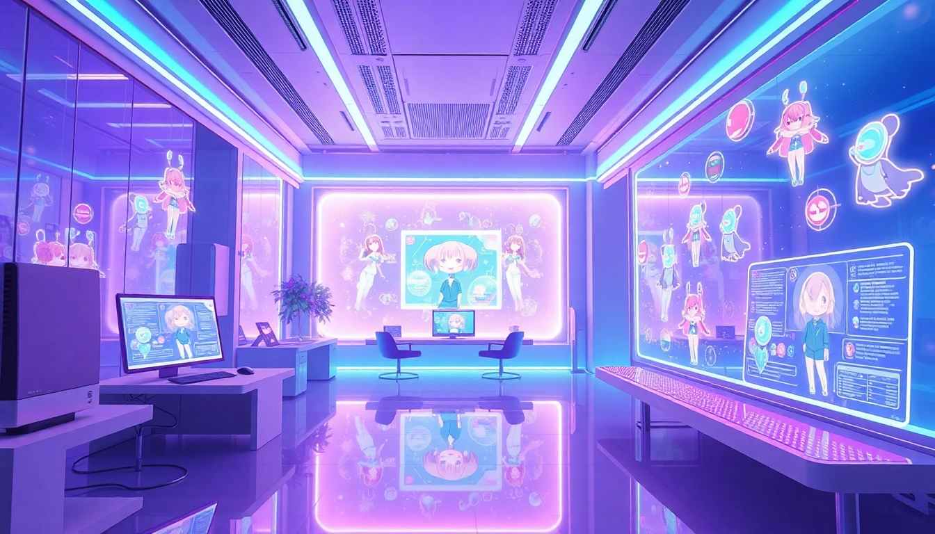Engaging workspace showcasing NSFW character AI technology with interactive holograms.