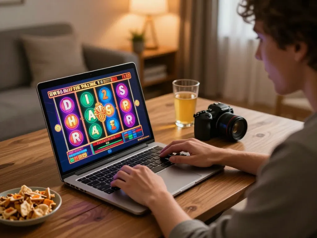 Experience MM88 online slots thrill during home gameplay, capturing excitement and focus.