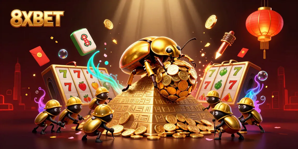 Experience thrilling gameplay with 8XBET's exciting slot reels featuring golden coins and vibrant symbols.