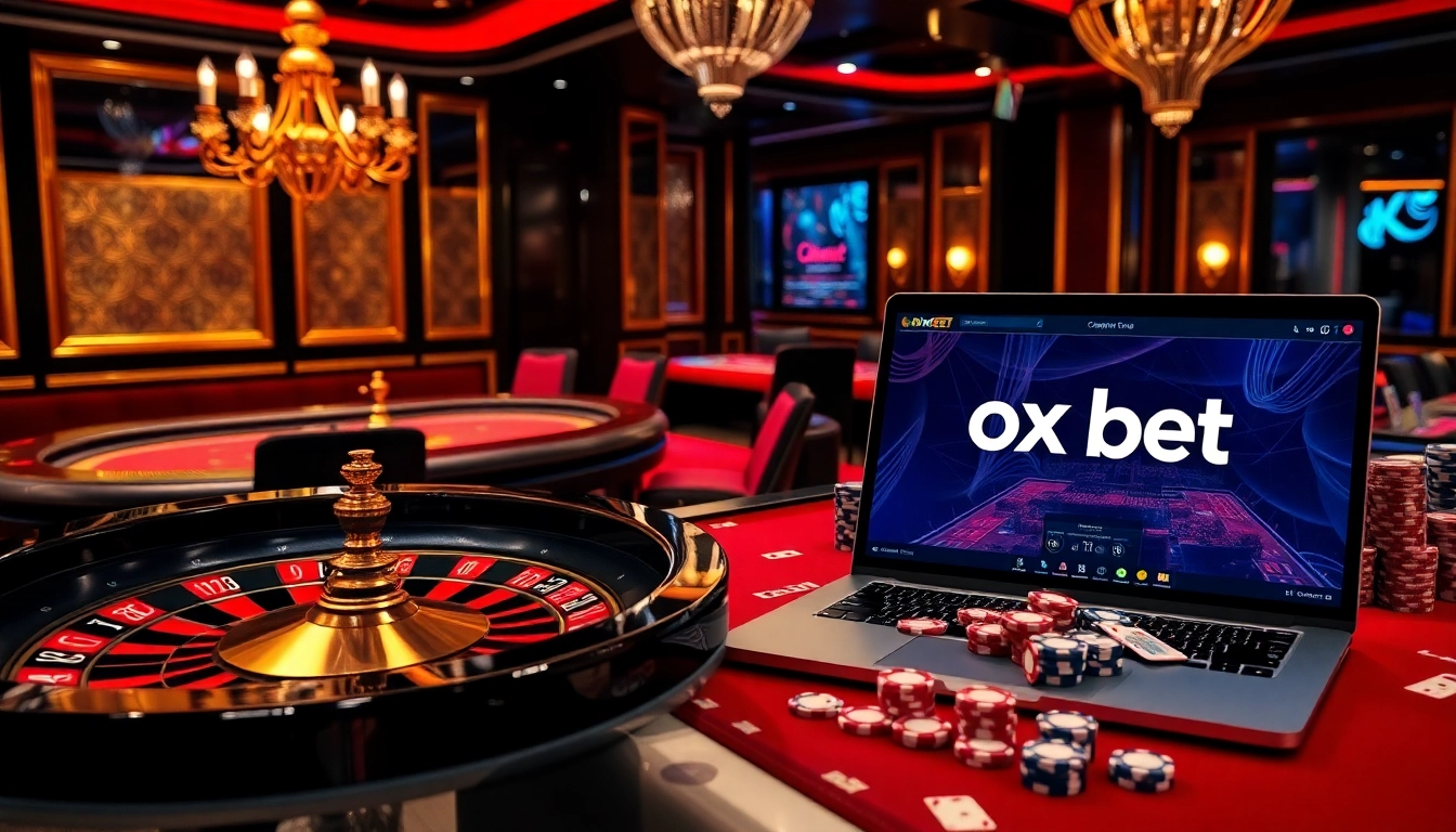 Experience the excitement of ox bet with luxurious casino tables and vibrant poker chips.