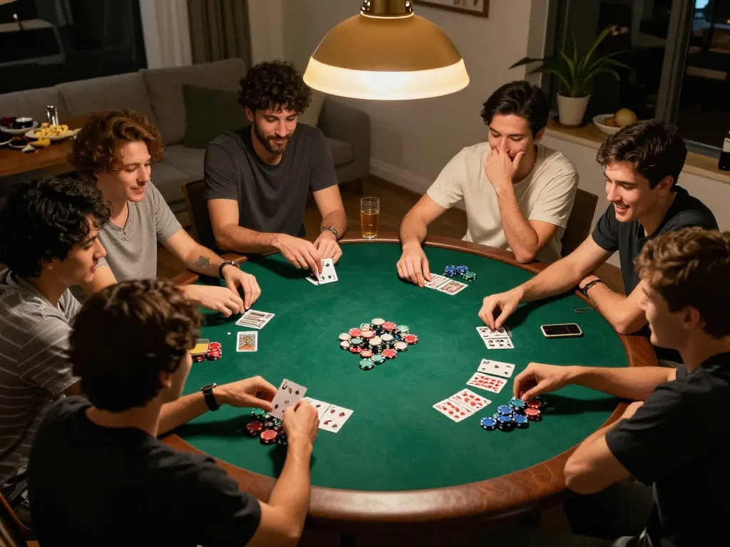 Friends enjoy a lively poker night at home, showcasing the exciting atmosphere of rik vip gaming.