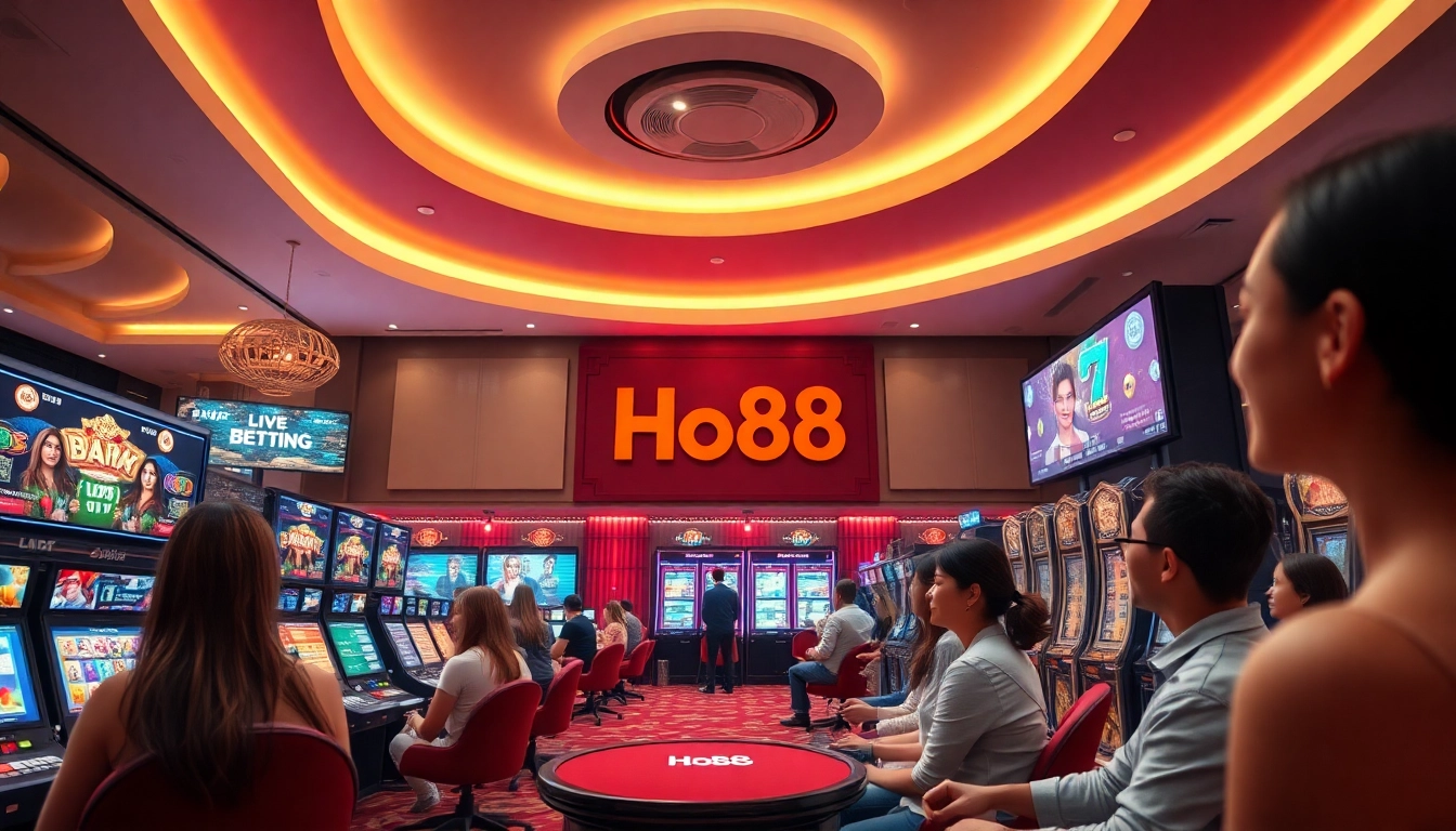 Ho88 platform showcasing vibrant online casino games and diverse players engaging in exciting gaming.