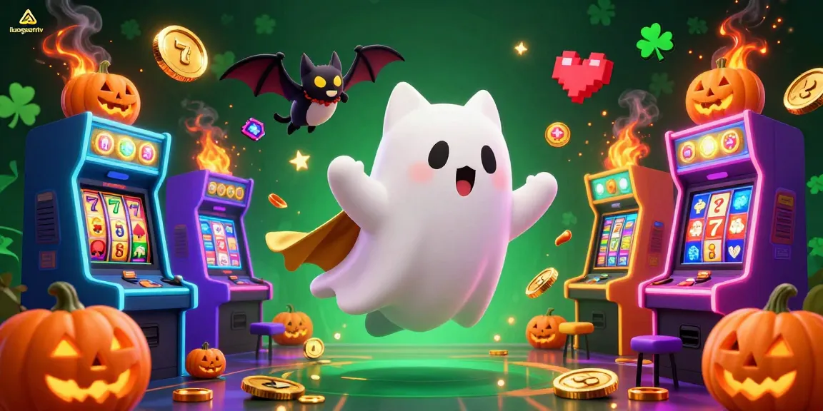 Experience thrilling casino action with luongsontv's vibrant scene featuring ghost cat, slot machines, and arcade fun.
