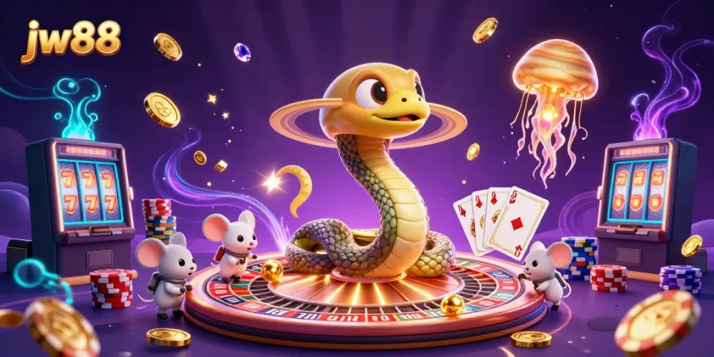 Experience jw88's thrilling intergalactic casino scene with dynamic characters and games.