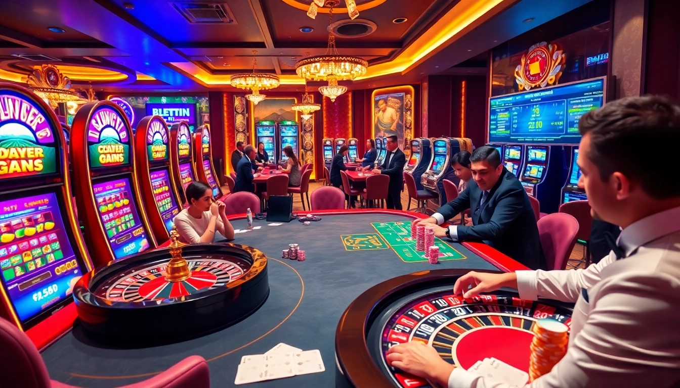Experience the excitement of playing at bl555 com with vibrant gaming tables and colorful slot machines.