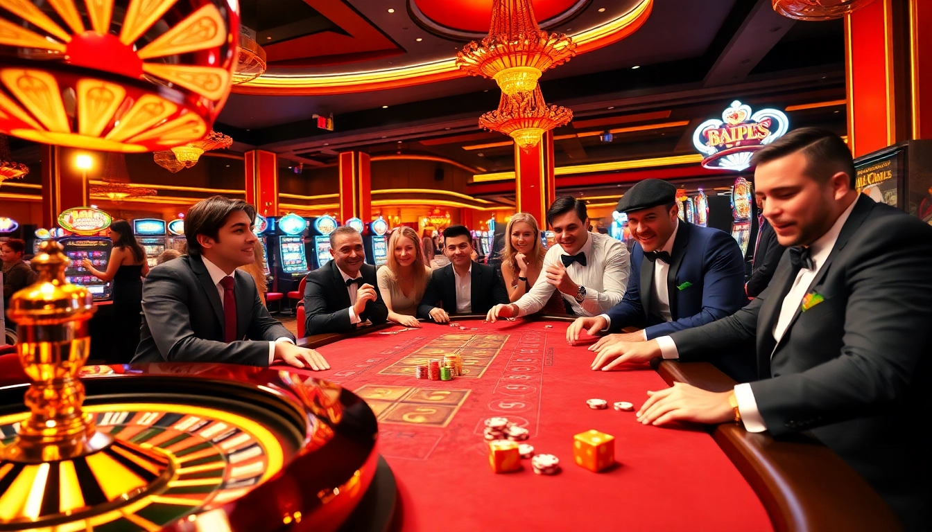 Players enjoying a thrilling poker game at a casino, experiencing the excitement of newphim in the betting atmosphere.