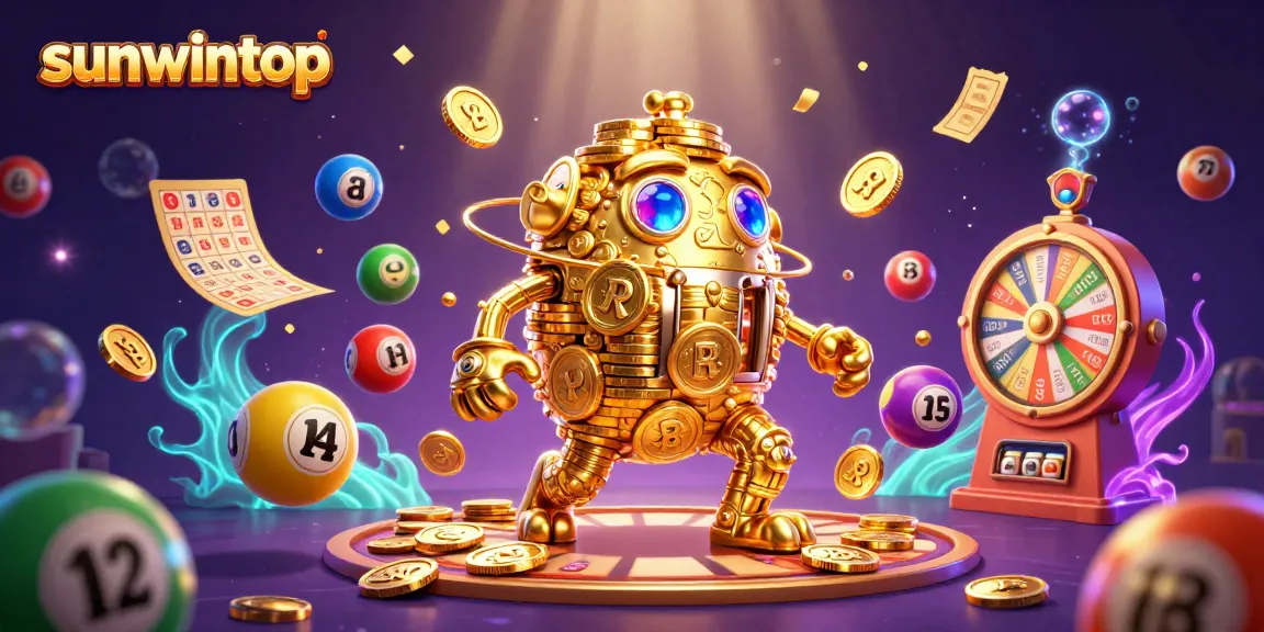 Engage with sunwintop’s vibrant lottery and gaming scene featuring a golden golem and dynamic prizes.