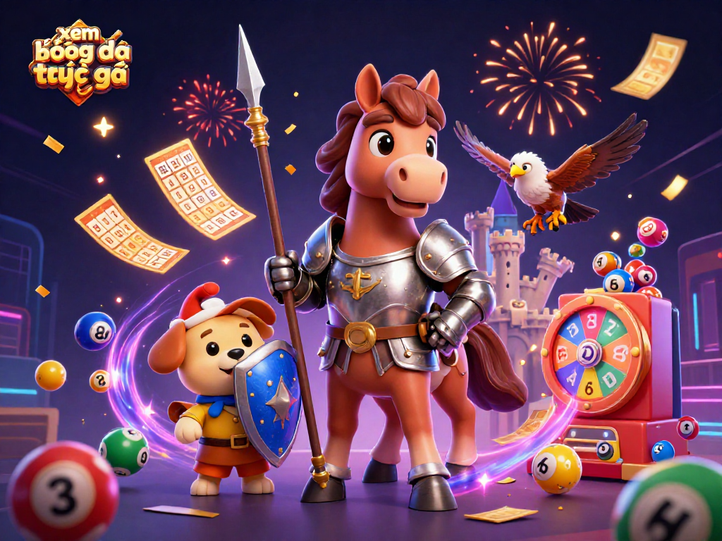 Experience xem bóng đá trực tiếp in a vibrant, dynamic casino-themed illustration filled with excitement.