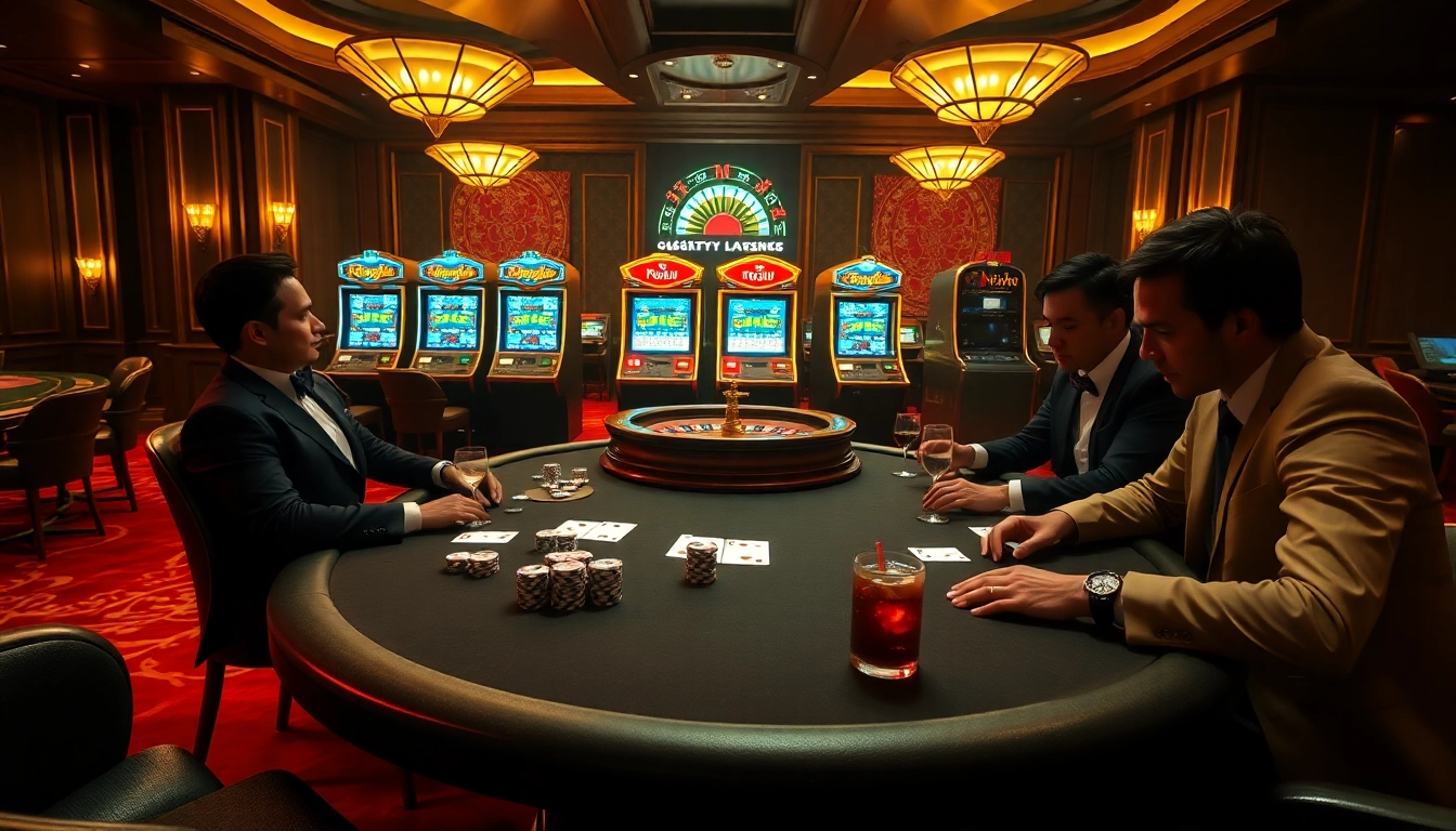 Experience the thrill of poker at a luxurious casino featuring nohu-themed decor and vibrant ambiance.
