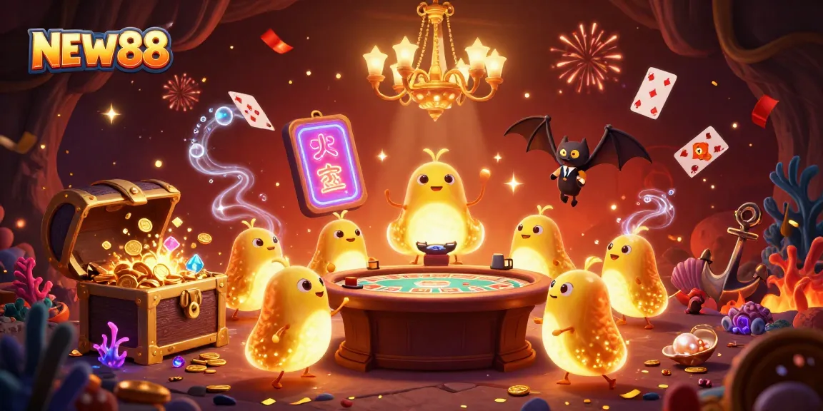 Join the excitement of NEW88 with glowworms lighting up a vibrant casino undersea adventure.