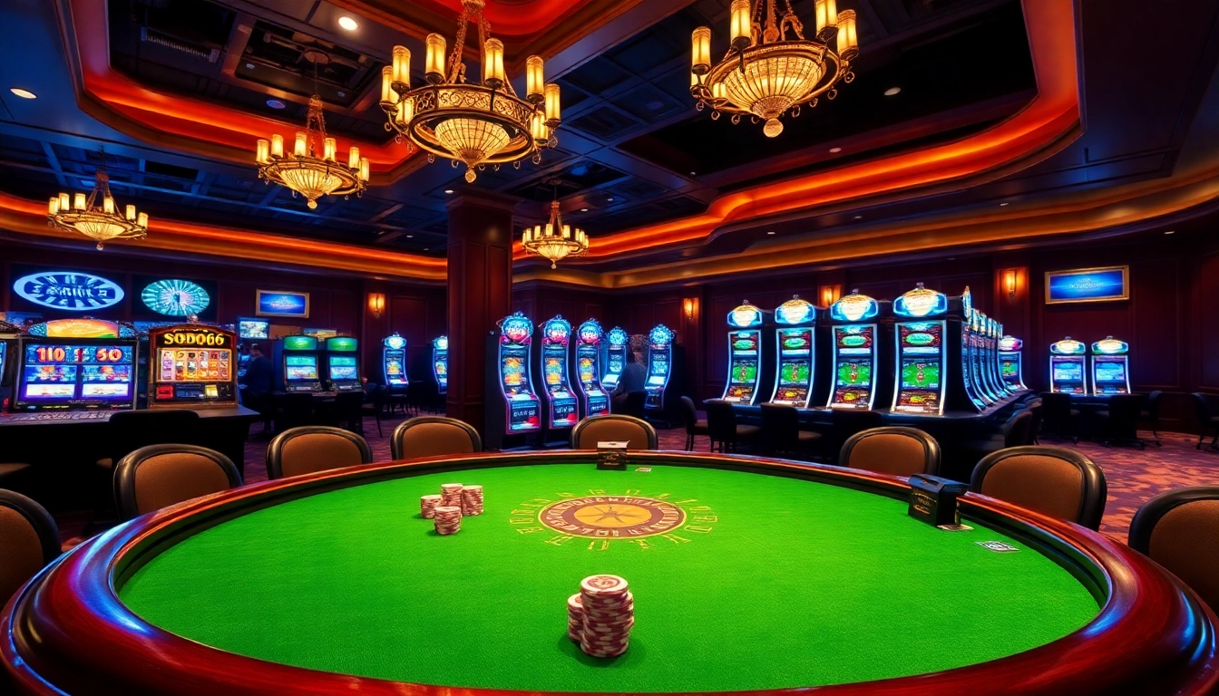 Play thrilling casino games at SODO66 with vibrant poker tables and exciting roulette wheels.