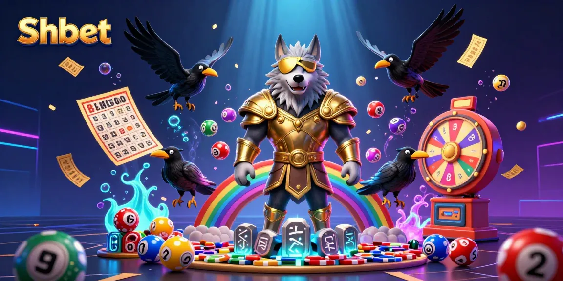Shbet engages players with dynamic lottery balls, vibrant prize wheels, and Norse mythology characters in a captivating casino scene.
