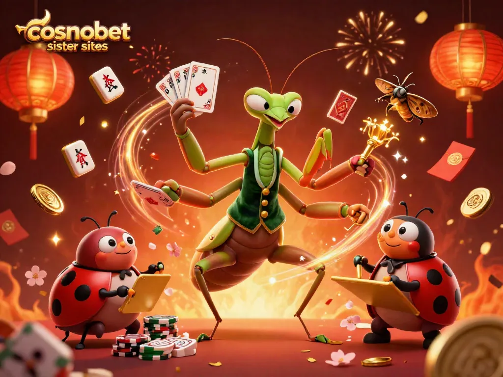 Experience cosmobet sister sites with vibrant 3D casino characters surrounded by festive elements.