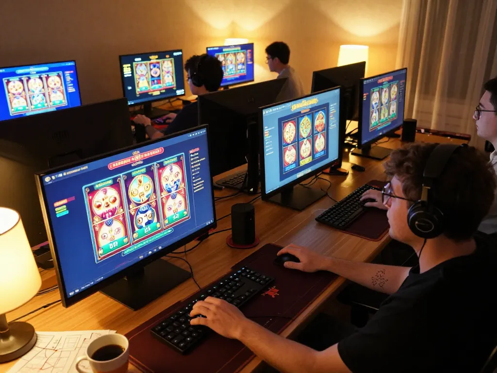 Player engaged in exciting go 88 online casino gaming on multiple screens, showcasing vibrant gameplay