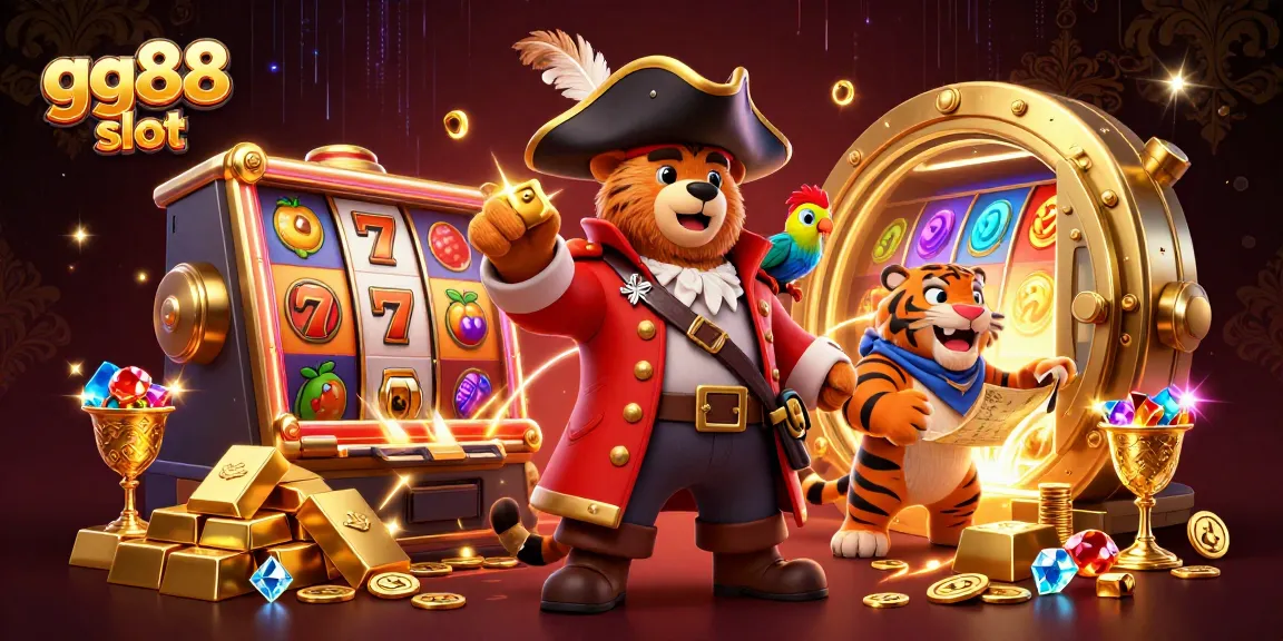 Experience the thrilling gg88 slot with vibrant reels and treasures in this colorful casino scene.