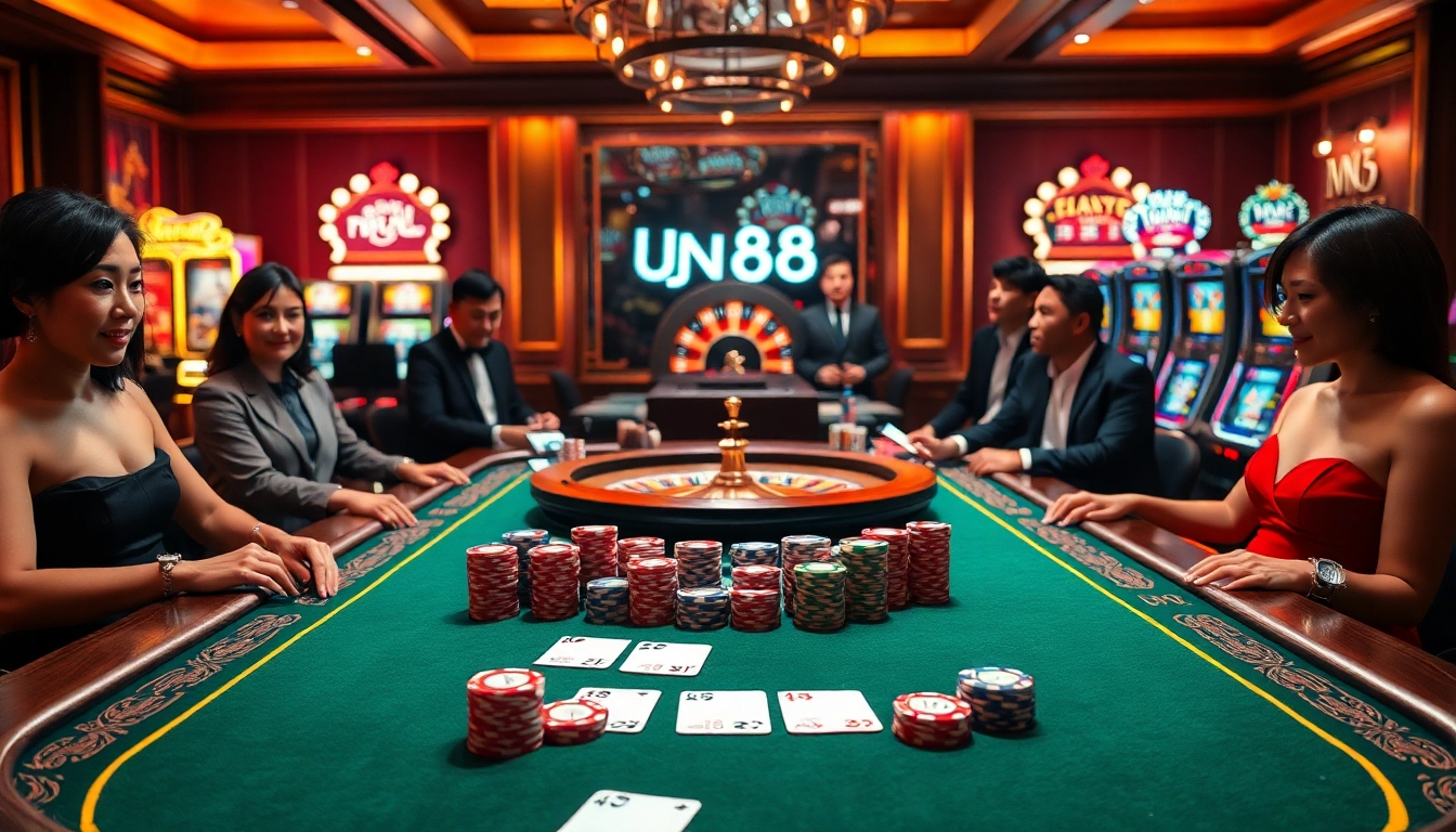 Experience high-stakes excitement at nhà cái jun88 with a luxurious poker table and thrilling action.