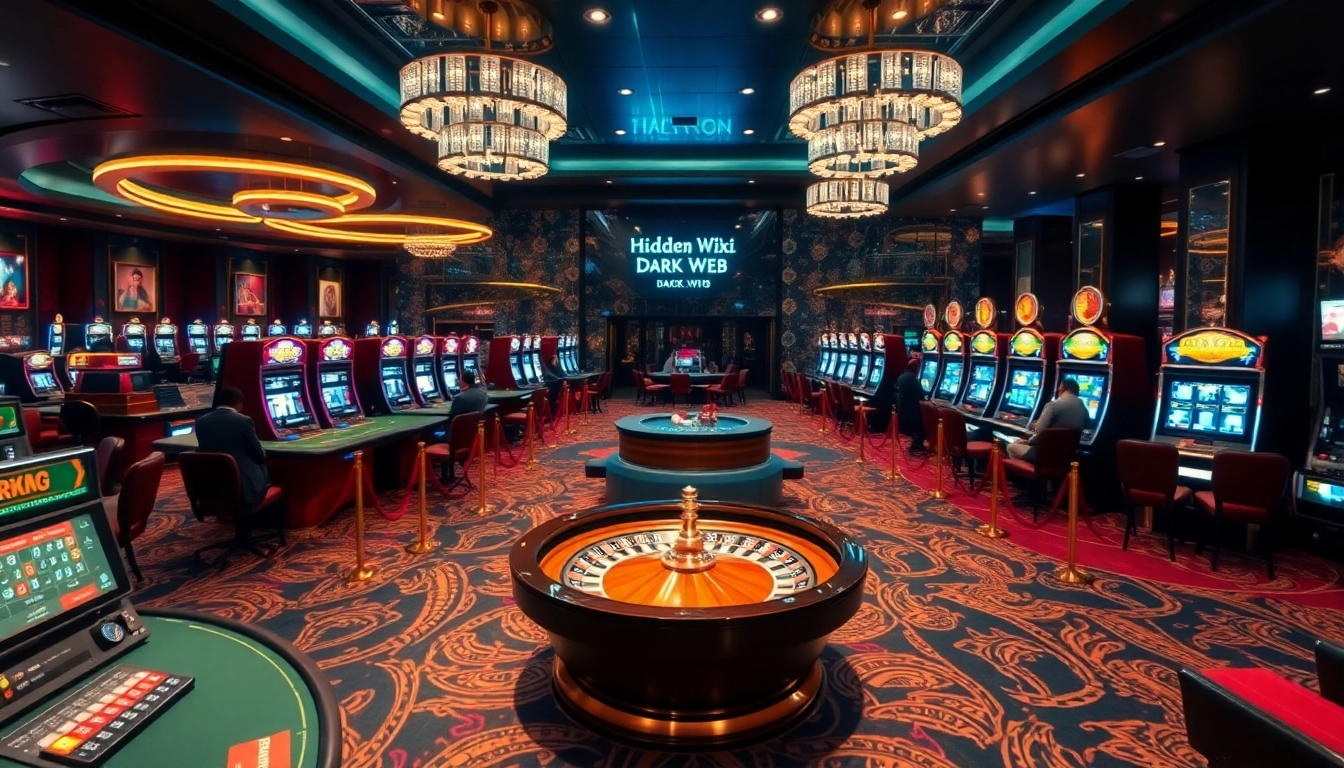 Players engaged at a lively casino table with hidden wiki dark web references hinting at secrecy and excitement.