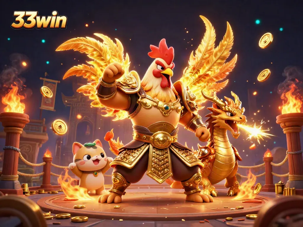 Engage in thrilling bets with roaring energy at 33win's vibrant casino illustration.