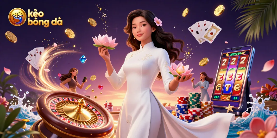 Engaging scene showcasing kèo bóng đá with an elegant woman, casino elements, and vibrant colors.