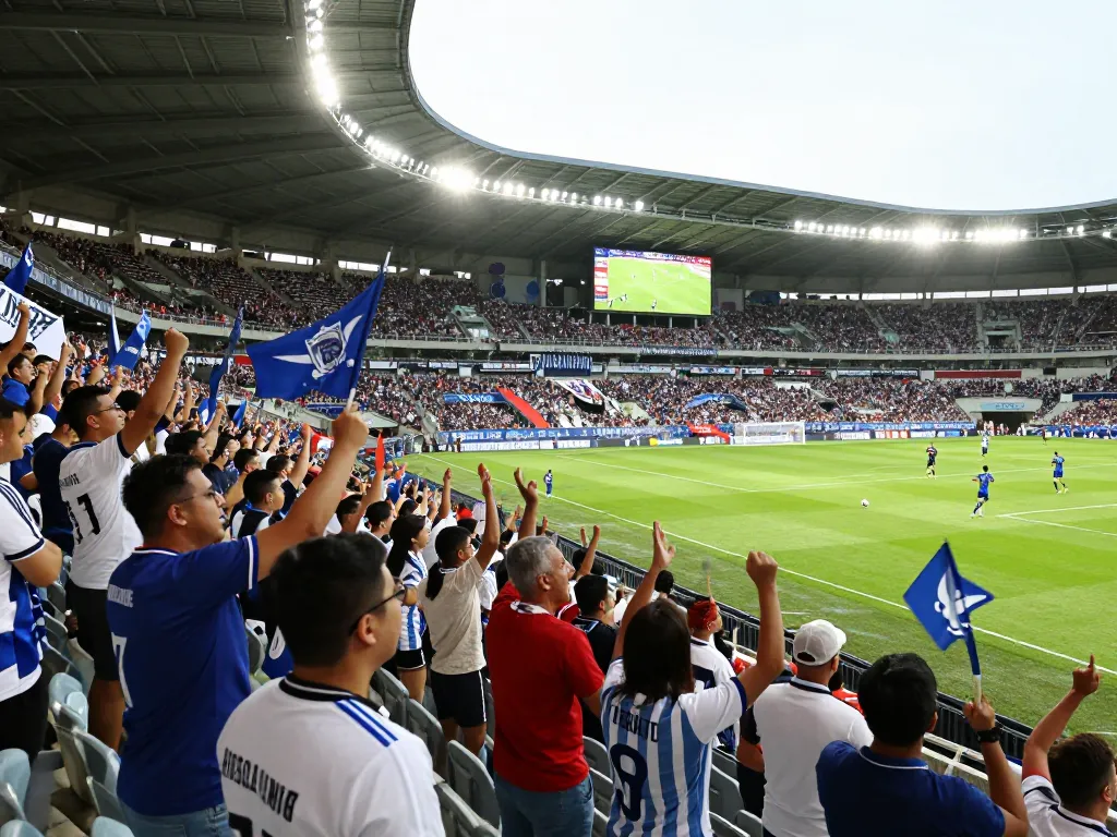 Fans cheering at a vibrant football match, showcasing live 7m score updates, excitement, and team spirit.