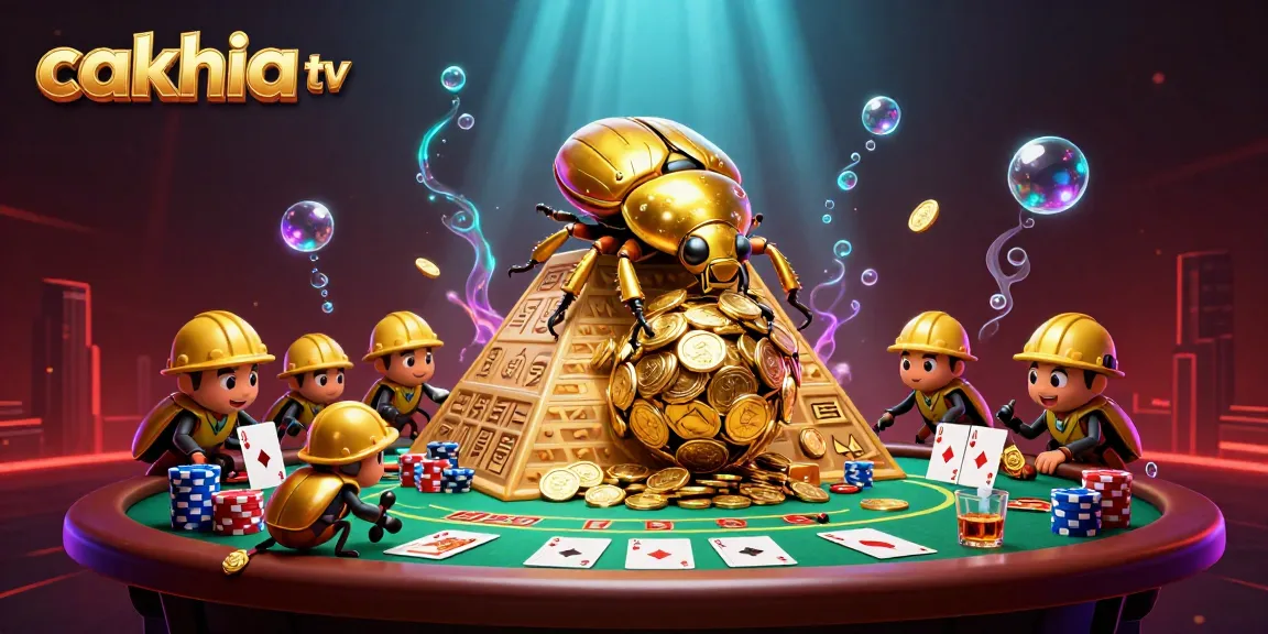 Watch cakhia tv with an illustration of vibrant casino elements dynamically featuring golden beetles and gambling