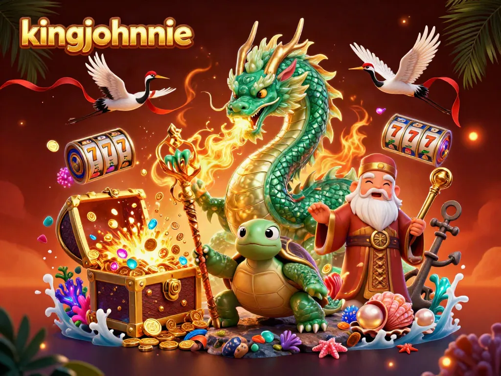 Engage in thrilling gameplay at kingjohnnie's vibrant casino with dragons, turtles, and treasures.