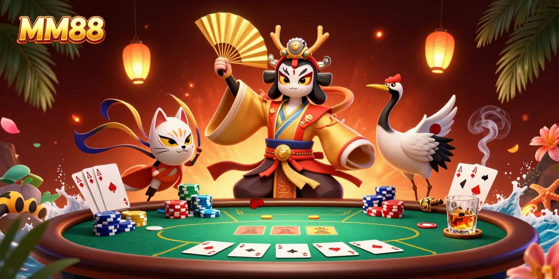 Experience exhilarating poker action at MM88 with kabuki warriors and festive spirits.