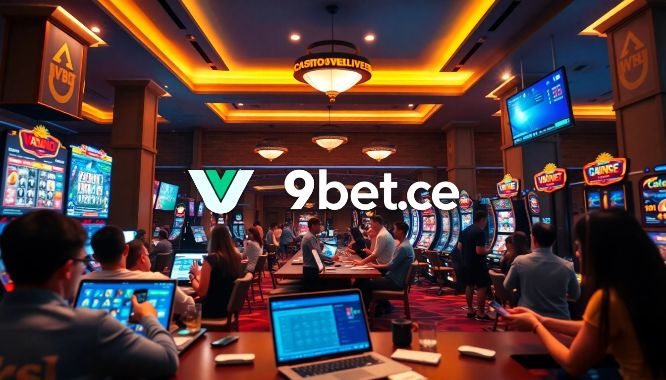 V9bet.ce online casino showcasing players enjoying diverse gaming options in a modern digital interface.